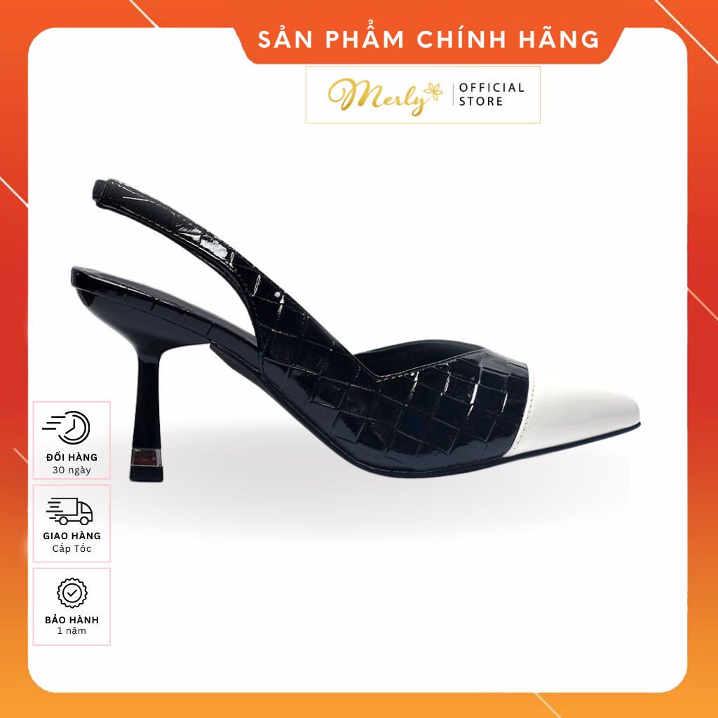 Giày Cao Gót Mũi Nhọn 8cm Merly 1497, Giày Slingback Hàng Hiệu, Giày Bít Mũi Nữ, Giày Công Sở Nữ Êm Chân
