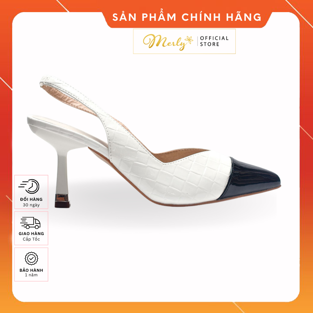 Giày Cao Gót Mũi Nhọn 8cm Merly 1497, Giày Slingback Hàng Hiệu, Giày Bít Mũi Nữ, Giày Công Sở Nữ Êm Chân
