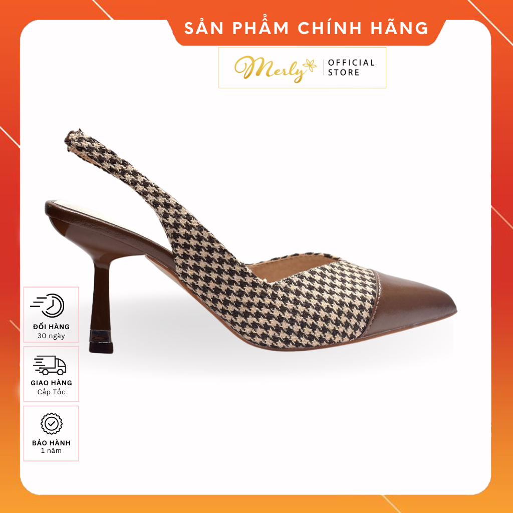 Giày Cao Gót Mũi Nhọn 8cm Merly 1497, Giày Slingback Hàng Hiệu, Giày Bít Mũi Nữ, Giày Công Sở Nữ Êm Chân