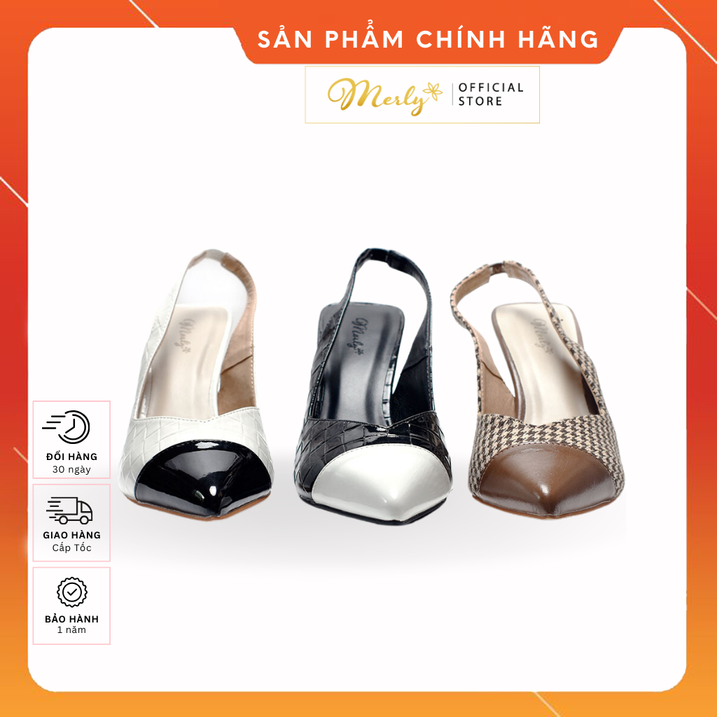 Giày Cao Gót Mũi Nhọn 8cm Merly 1497, Giày Slingback Hàng Hiệu, Giày Bít Mũi Nữ, Giày Công Sở Nữ Êm Chân