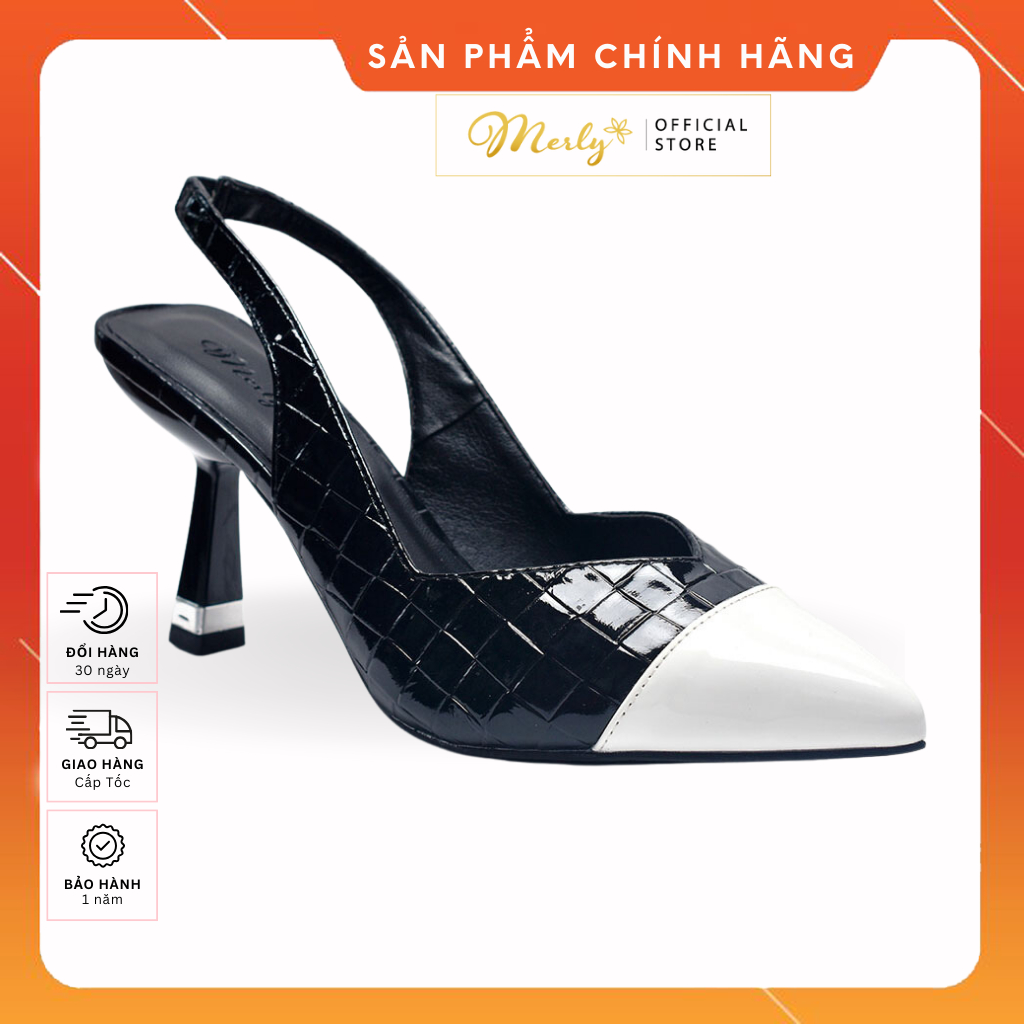 Giày Cao Gót Mũi Nhọn 8cm Merly 1497, Giày Slingback Hàng Hiệu, Giày Bít Mũi Nữ, Giày Công Sở Nữ Êm Chân