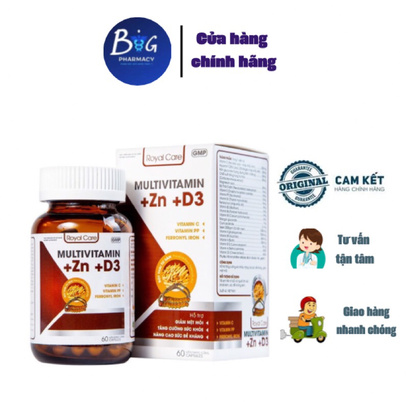 Viên Uống Giúp Tăng Sức đề Kháng Multivitamin + Zn + D3 Royal Care (60 viên
