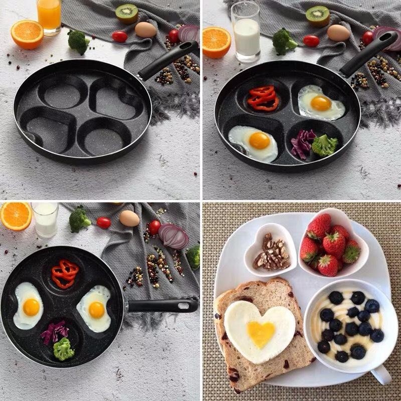 Chảo vân đá chống dính cao cấp 24 cm chiên trứng làm bánh 4 ngăn tiện lợi dùng cho cả bếp từ