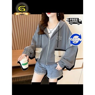 Áo khoác nỉ dây kéo có bo rút kèm 2 túi to 2 bên trẻ trung GKM