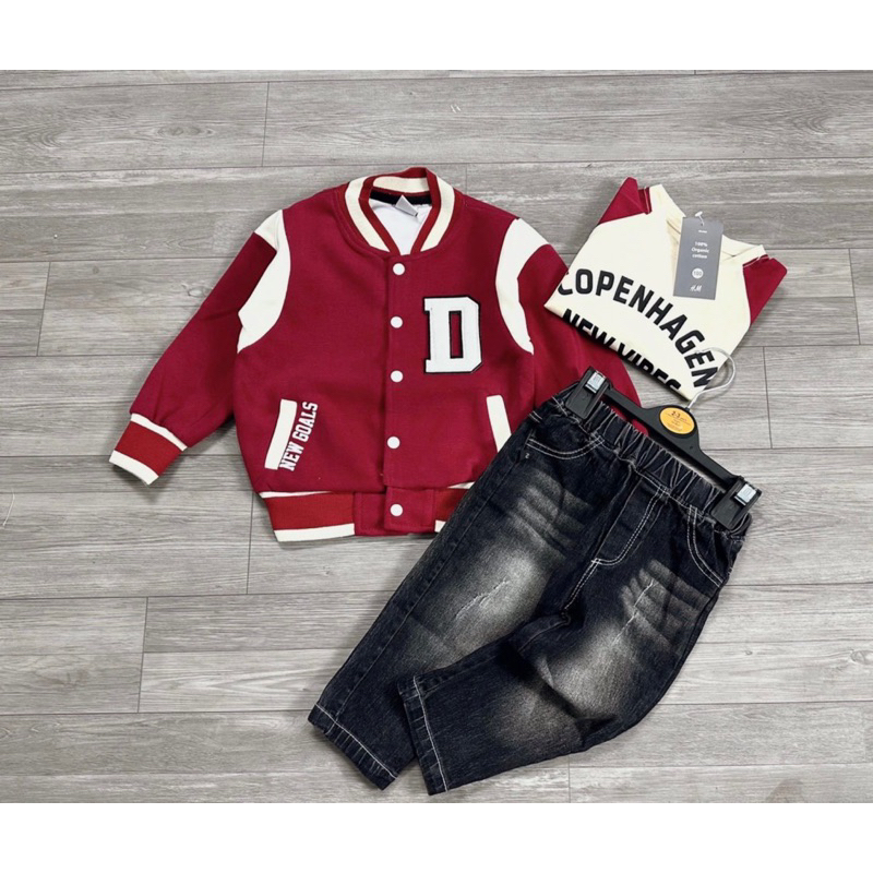 Set bộ 3ct áo phông áo bomber quần jeans cho bé trai