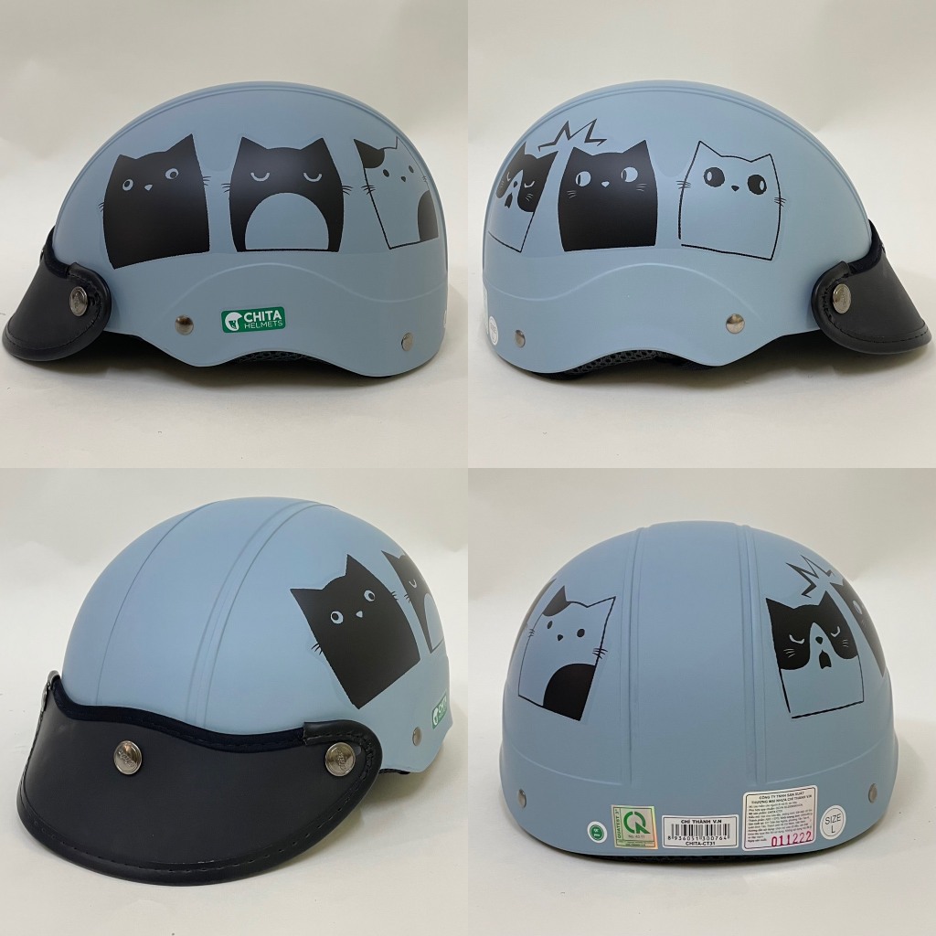 Mũ Bảo Hiểm 1/2 Đầu CHITA HELMETS CT31 Nhiều Màu Tem nhiều mèo