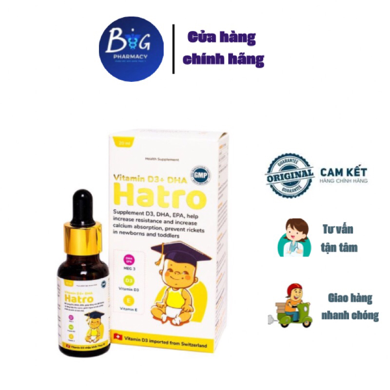Dung dịch uống Hatro Vitamin D3+ DHA Pharvina bổ sung vitamin D3, DHA (20ml)