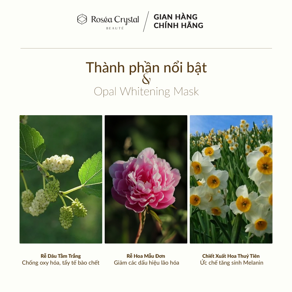 Mặt nạ dưỡng trắng da Rosea Crystal Opal Whitening Mask combo 8 miếng