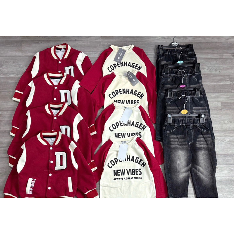 Set bộ 3ct áo phông áo bomber quần jeans cho bé trai