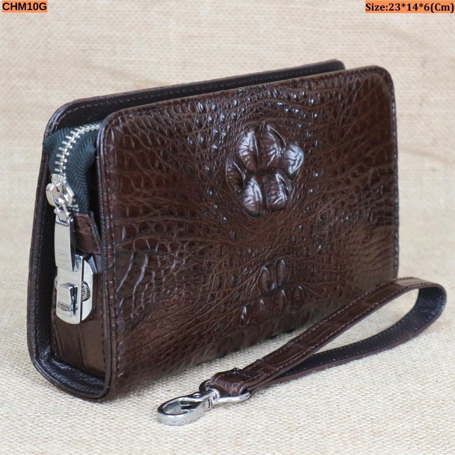 Cầm Tay Nam Da Cá Sấu Khóa Số Size 23*14*6 Cm || Làm Từ Phần Gù Cá Sấu || Chính Hãng Cá Sấu Konavis