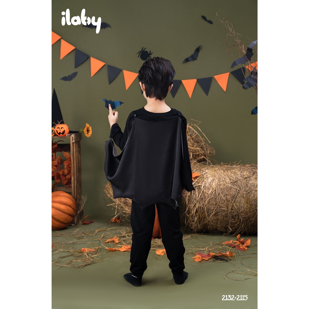 Bộ quần áo halloween bé trai ILABY in hình chất liệu cotton co dãn 4 chiều kèm cánh dơi cho bé 10-35kg