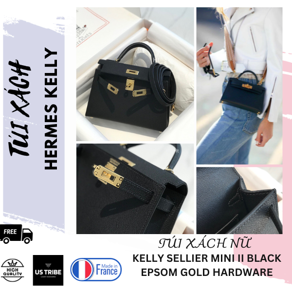 Túi Xách Nữ HM KELLY SELLIER MINI II BLACK EPSOM GOLD HARDWARE