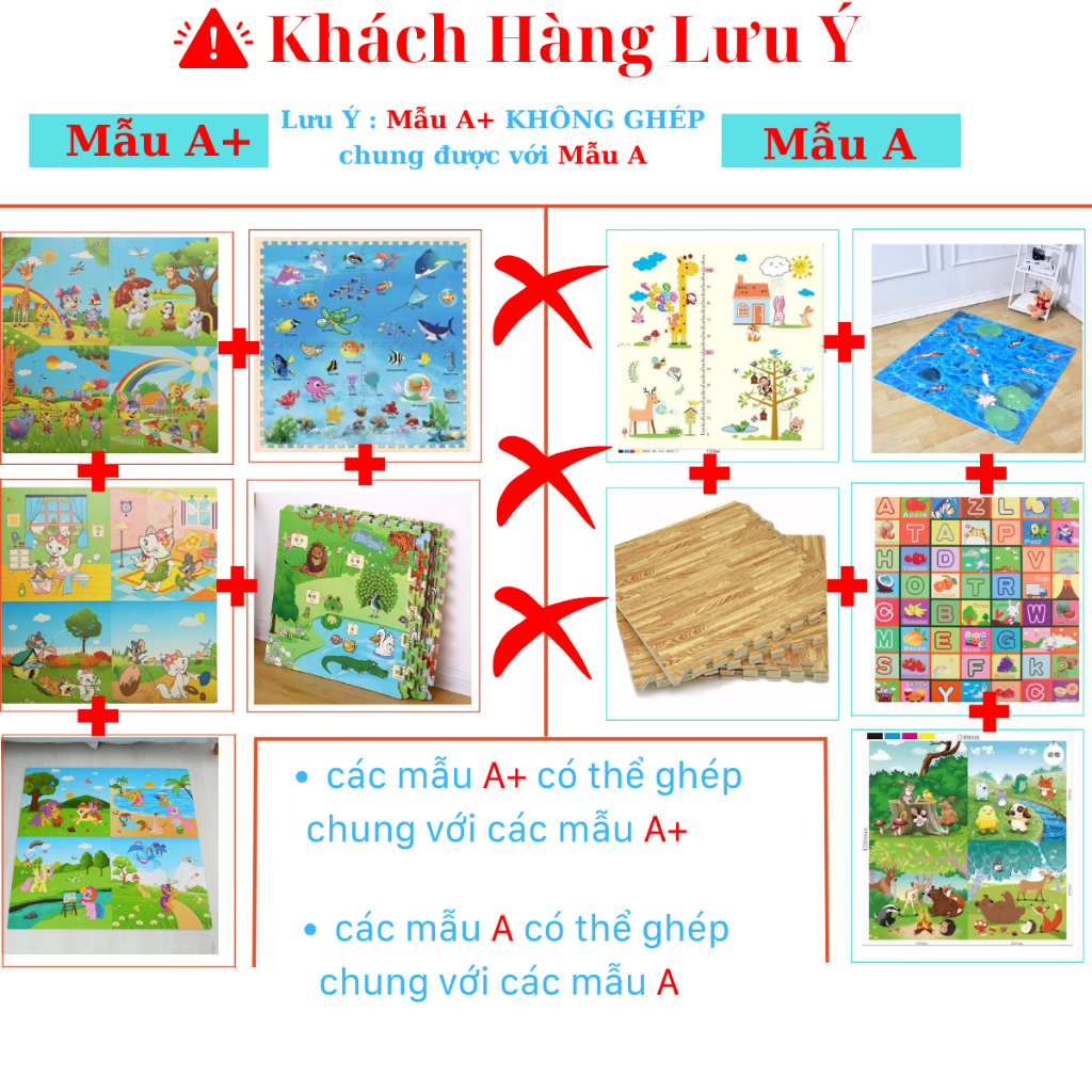 XỐP GHÉP TRẢI SÀN 60x60 CM LOẠI 1, SET 4 TẤM, ĐỦ MẪU