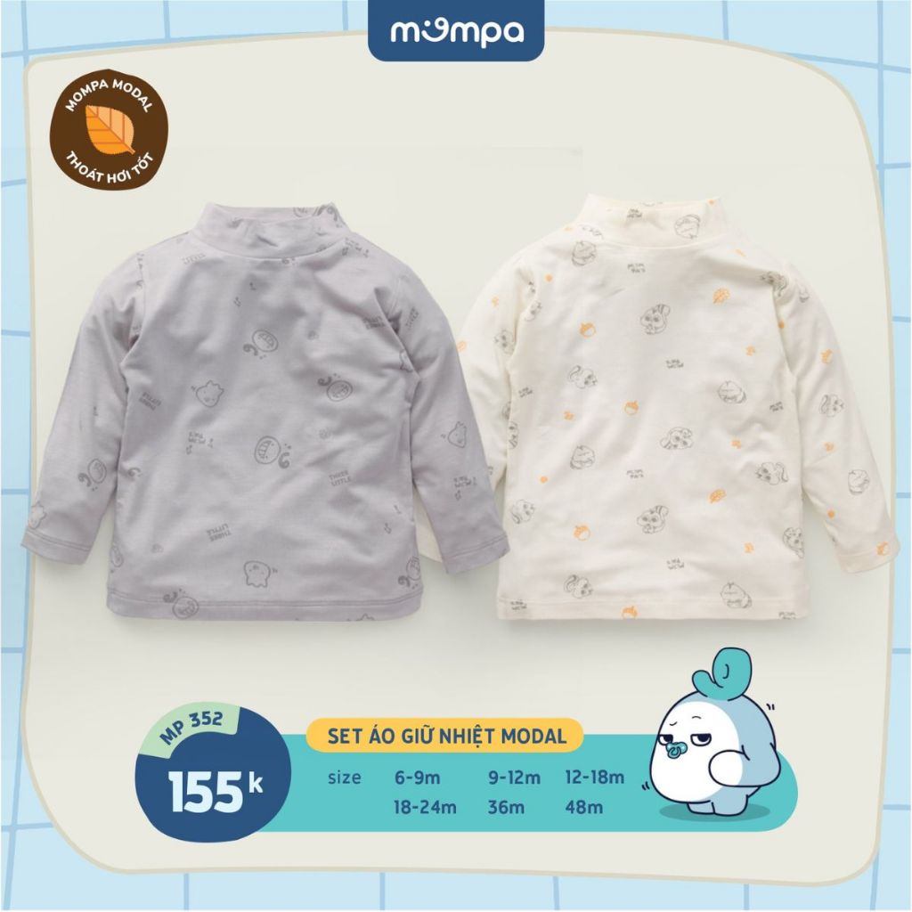 Set 2 áo giữ nhiệt cho bé Mompa từ 6 tháng - 4 tuổi vải Modal mềm mại co giãn thấm hút MP 352
