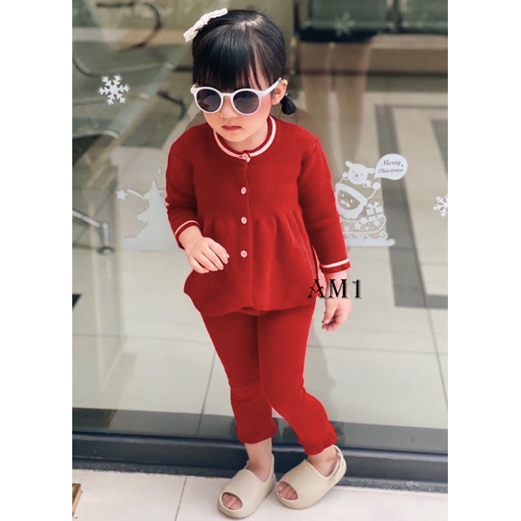 Đồ bộ bé gái dài tay TB383 - đồ bộ thu đông quần áo trẻ em chất len tăm dáng xòe
