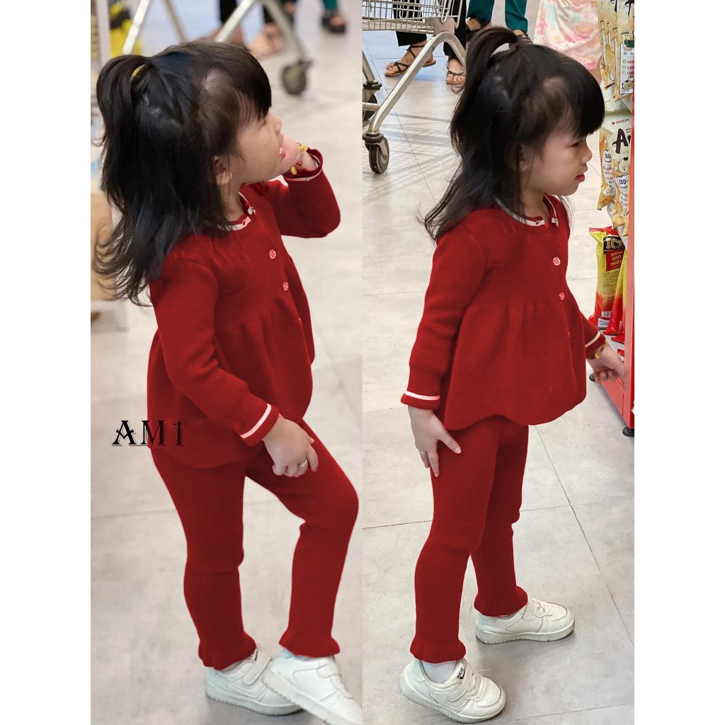 Đồ bộ bé gái dài tay TB383 - đồ bộ thu đông quần áo trẻ em chất len tăm dáng xòe