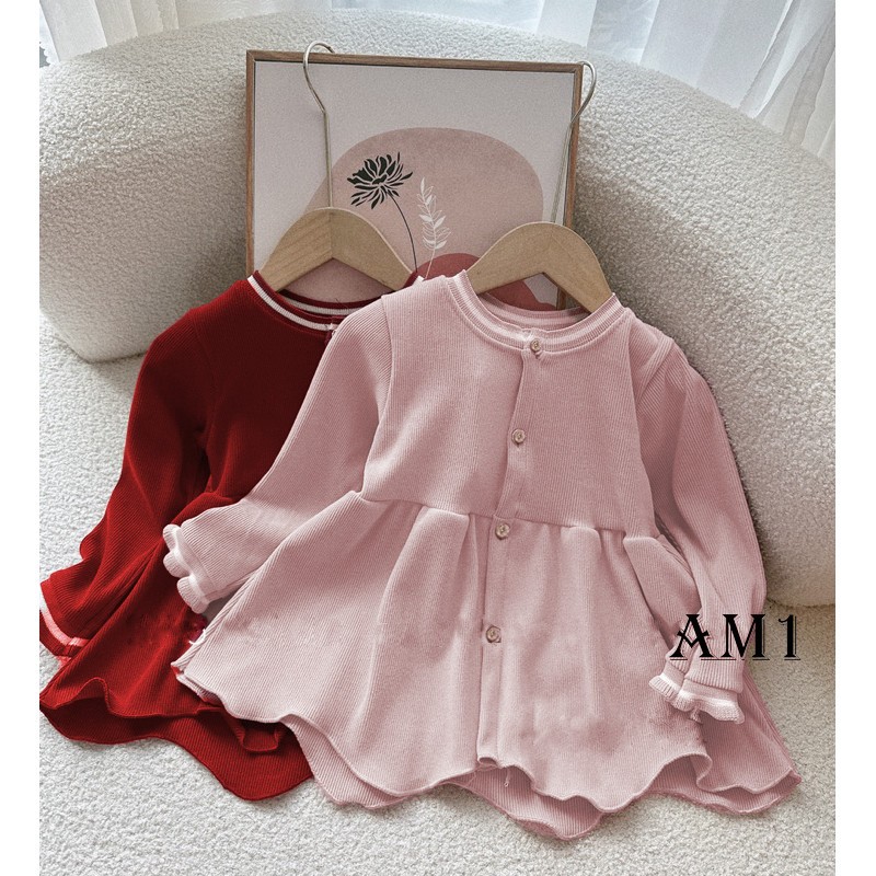 Đồ bộ bé gái dài tay TB383 - đồ bộ thu đông quần áo trẻ em chất len tăm dáng xòe