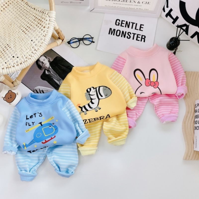 Bộ dài tay nỉ bông trẻ em ấm áp cho bé