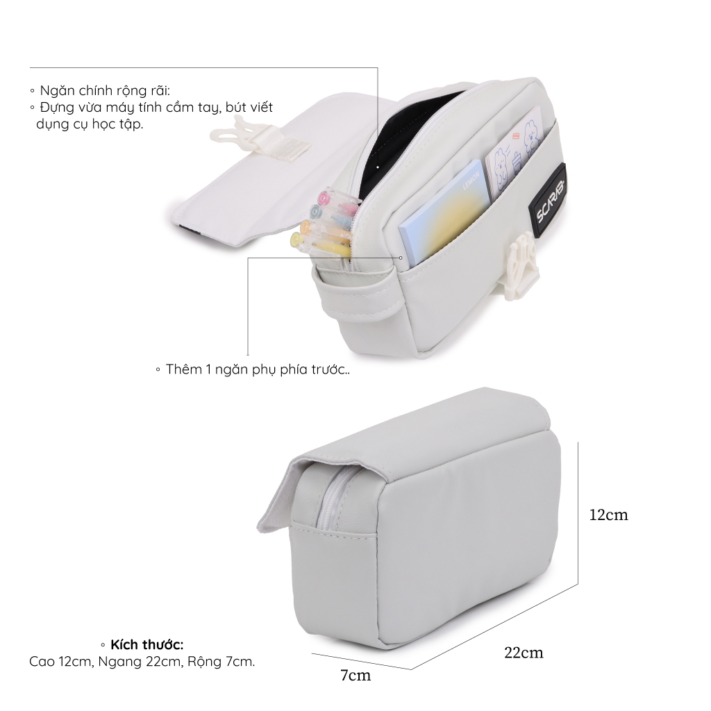 SCARAB GREY URBAN PENCIL CASE - HỘP BÚT CHẤT LIỆU DA SIMILI CAO CẤP TRƯỢT NƯỚC TỐT