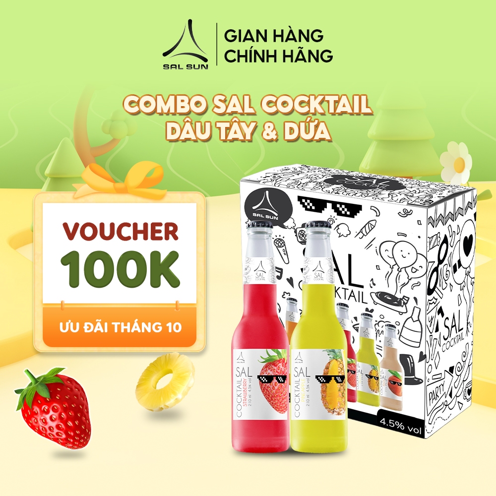 Combo 2 thùng 6 chai SAL COCKTAIL PINEAPPLE & STRAWBERRY 4,5 độ 210ml/chai Cocktail hoa quả vị Dứa & Dâu