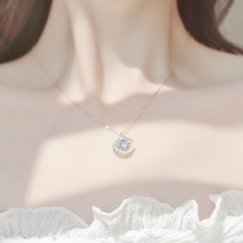 Dây chuyền bạc nữ đá mặt trăng lấp lánh moonstone Phuc Minh Jewelry