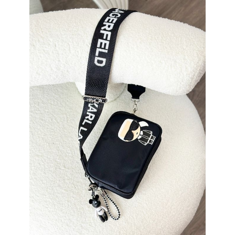 Túi đeo chéo nam&nữ cá tính KARL vái dù bản to thêu logo cực nét tặng kèm móc treo fullbox hãng