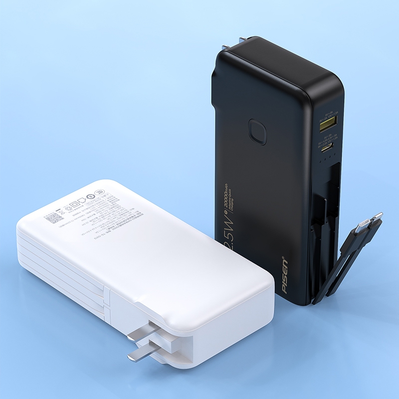 Pin dự phòng kiêm bộ sạc PISEN Quick TS-D313 dung lượng 20000MAH tích hợp 2 cáp sạc nhanh PD 22.5W và QC 18W