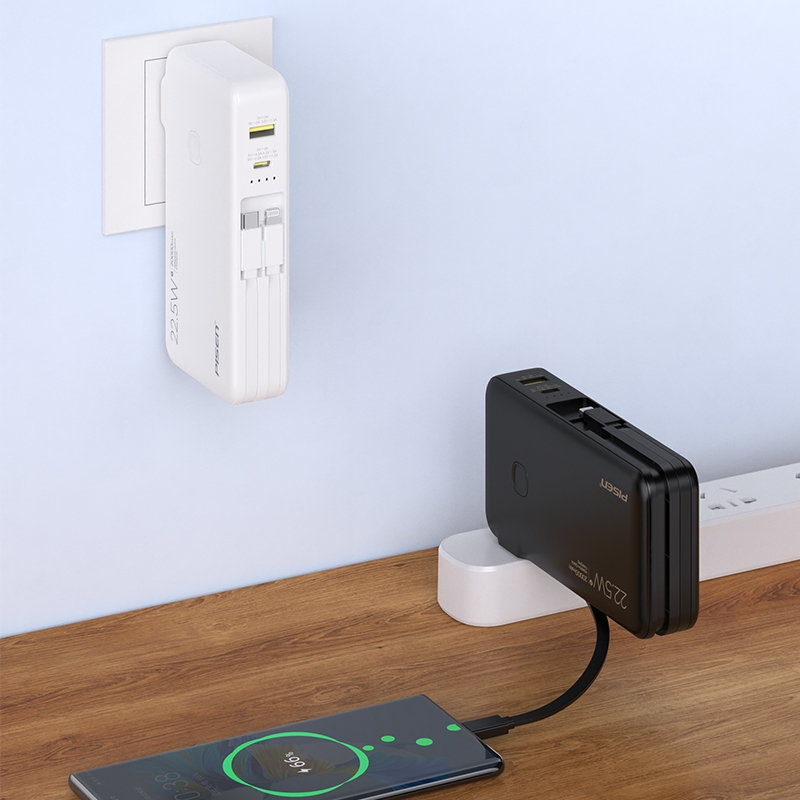 Pin dự phòng kiêm bộ sạc PISEN Quick TS-D313 dung lượng 20000MAH tích hợp 2 cáp sạc nhanh PD 22.5W và QC 18W