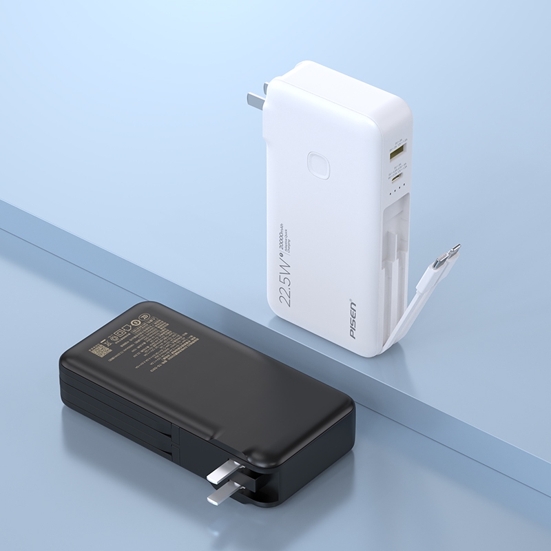 Pin dự phòng kiêm bộ sạc PISEN Quick TS-D313 dung lượng 20000MAH tích hợp 2 cáp sạc nhanh PD 22.5W và QC 18W