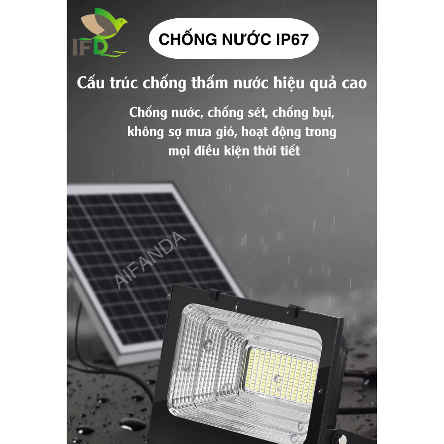 Đèn Pha Năng Lượng Mặt Trời 100W AIFANDA 1 Khoang- Vỏ nhựa | CHÍNH HÃNG BẢO HÀNH 2 NĂM
