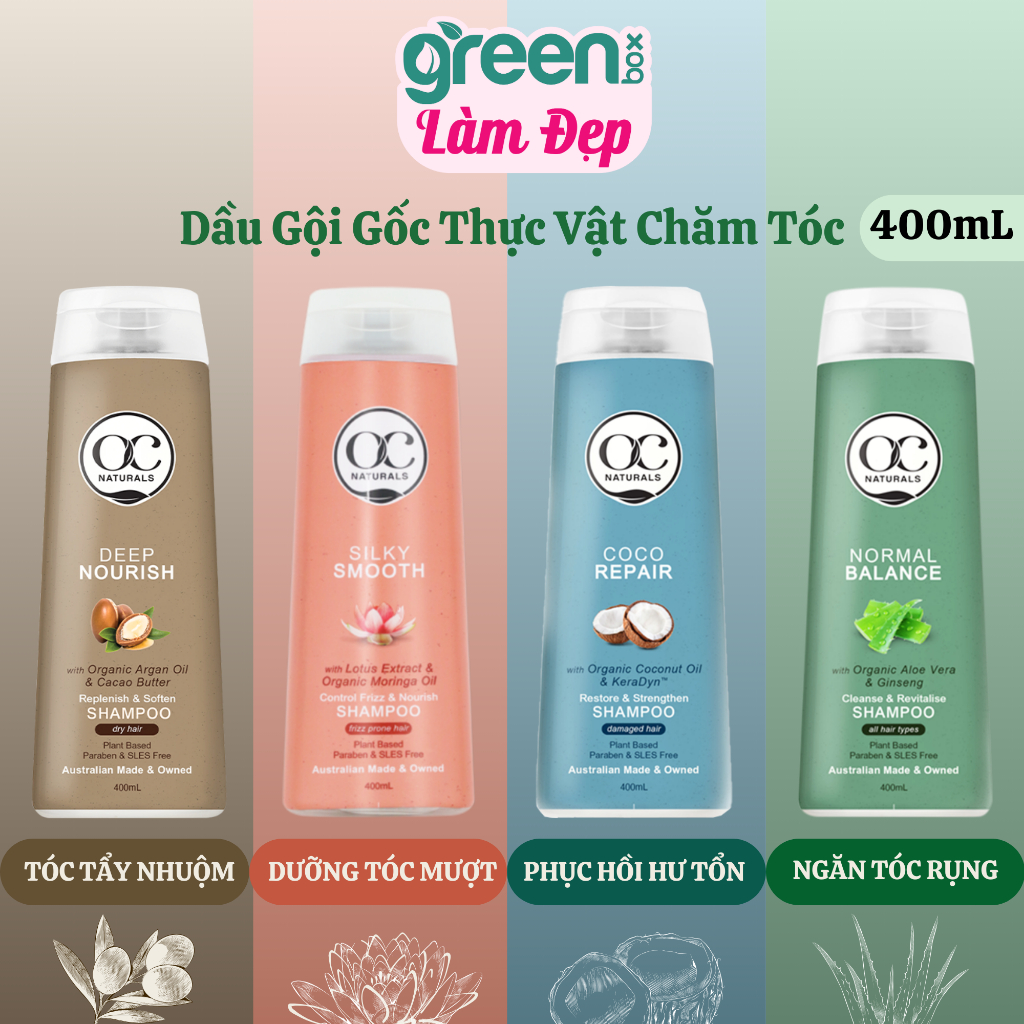 Dầu Gội OC NATURALS 400ml Phục Hồi Mái Tóc Khô Xơ Chẻ Ngọn, Ngăn Rụng Tóc, Tăng Cường Độ Ẩm Nuôi Dưỡng Da Đầu