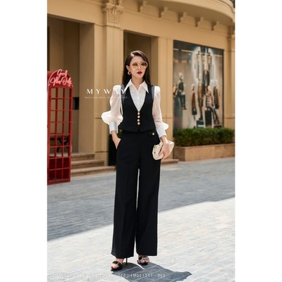 Set Áo Vest Gile Và Quần Nữ Ống Rộng MY WAY Sang Trọng 5MJL0202w - 1MQ01217 DE0 DB