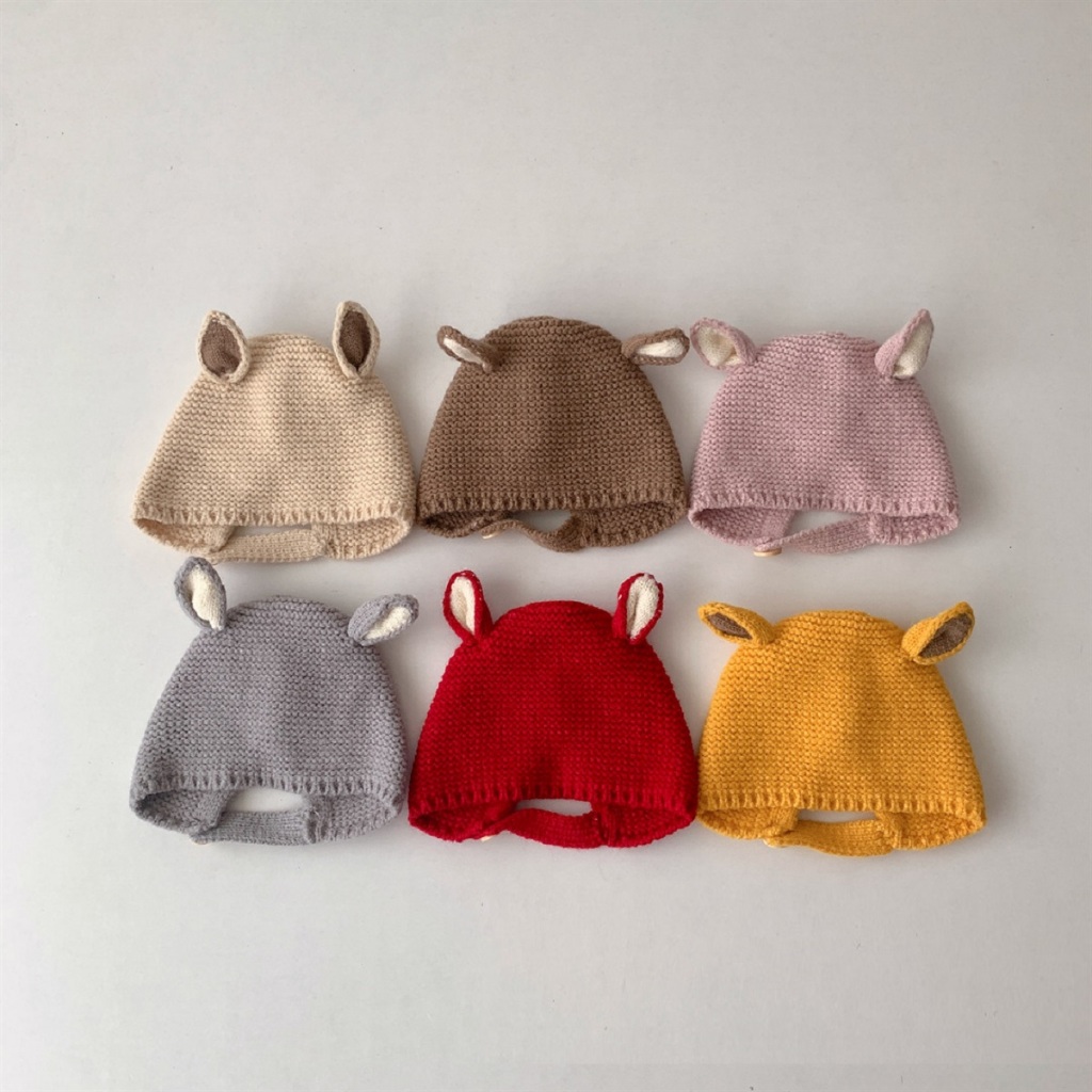 Mũ Len Cho Bé Trai Bé Gái Hình Tai Thú Cài Cúc Cho Bé từ 0-3 Tuổi