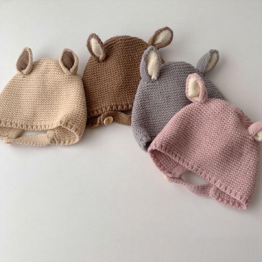 Mũ Len Cho Bé Trai Bé Gái Hình Tai Thú Cài Cúc Cho Bé từ 0-3 Tuổi