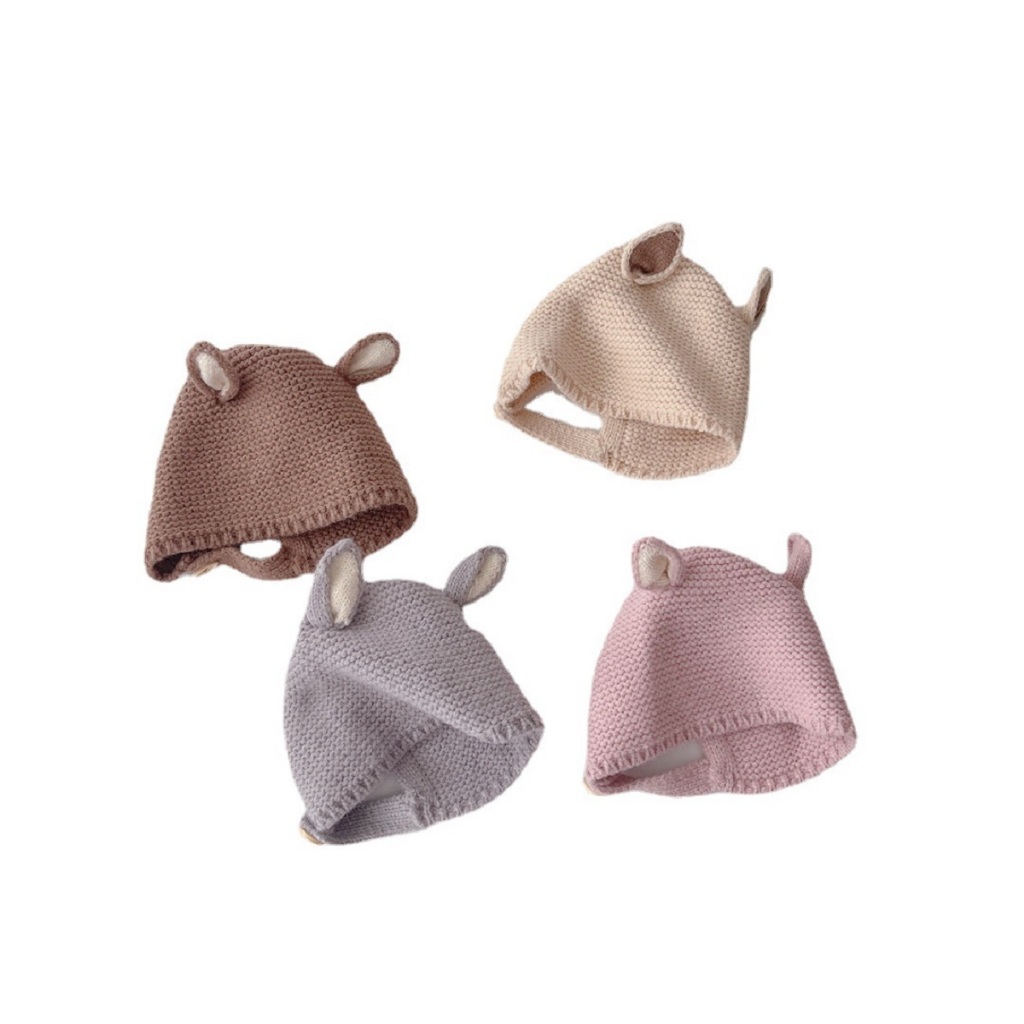 Mũ Len Cho Bé Trai Bé Gái Hình Tai Thú Cài Cúc Cho Bé từ 0-3 Tuổi