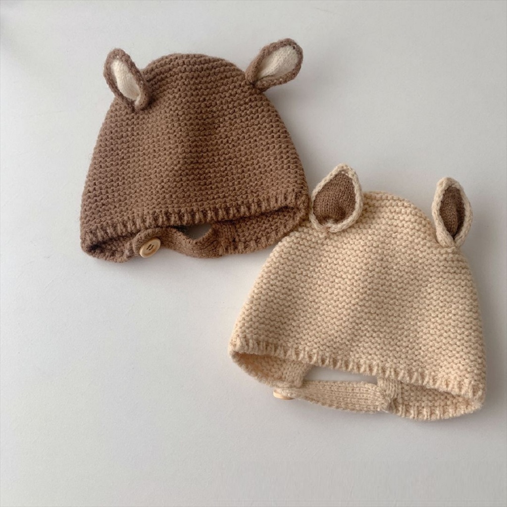 Mũ Len Cho Bé Trai Bé Gái Hình Tai Thú Cài Cúc Cho Bé từ 0-3 Tuổi