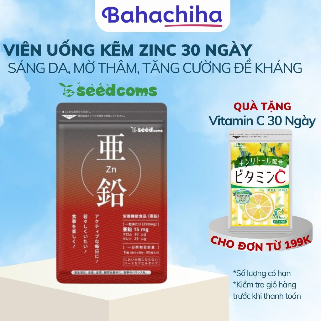 Viên uống Seedcoms bổ sung thêm Kẽm tăng cường sức khoẻ, tóc chắc khoẻ, cho bữa ăn ngon miệng Nhật Bản 30 ngày - Konni39