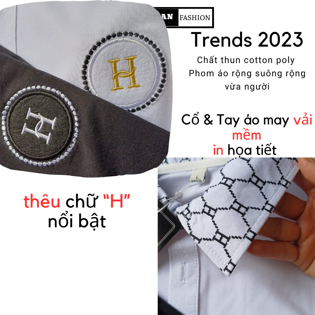Áo thun nam có cổ tay ngắn thêu chữ H vải cotton poly mẫu đẹp 2023 - MS54H