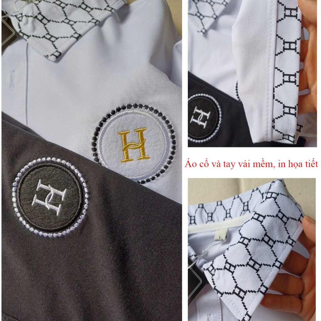 Áo thun nam có cổ tay ngắn thêu chữ H vải cotton poly mẫu đẹp 2023 - MS54H