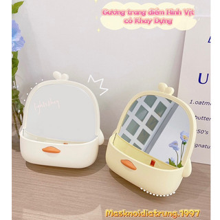 Gương Trang Điểm Để Bàn Có Khay Đựng Hình Vịt Dễ Thương