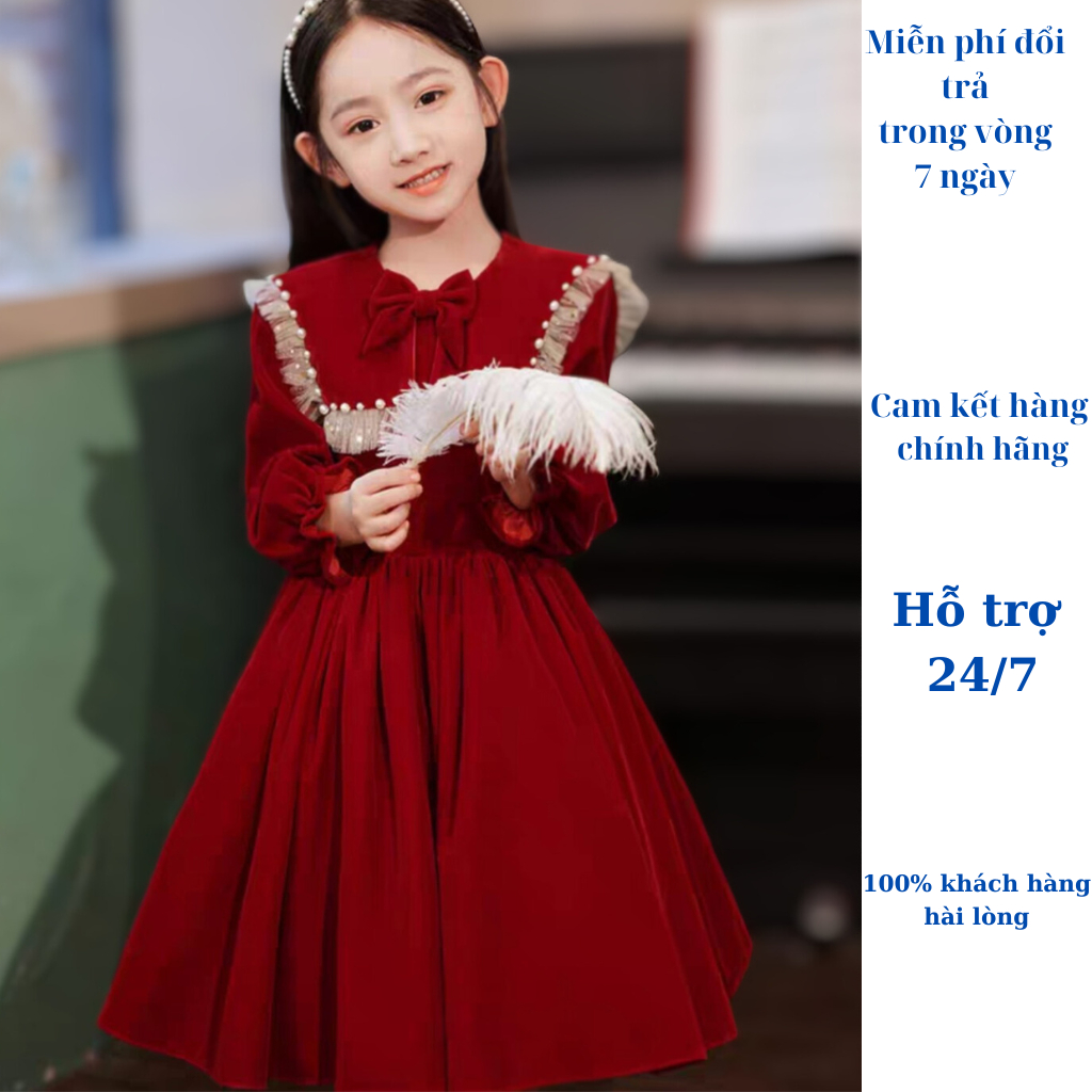 Váy Nhung cho bé mùa nô-en ,dịp Tết ,đi chơi ,mặc siêu đáng yêu