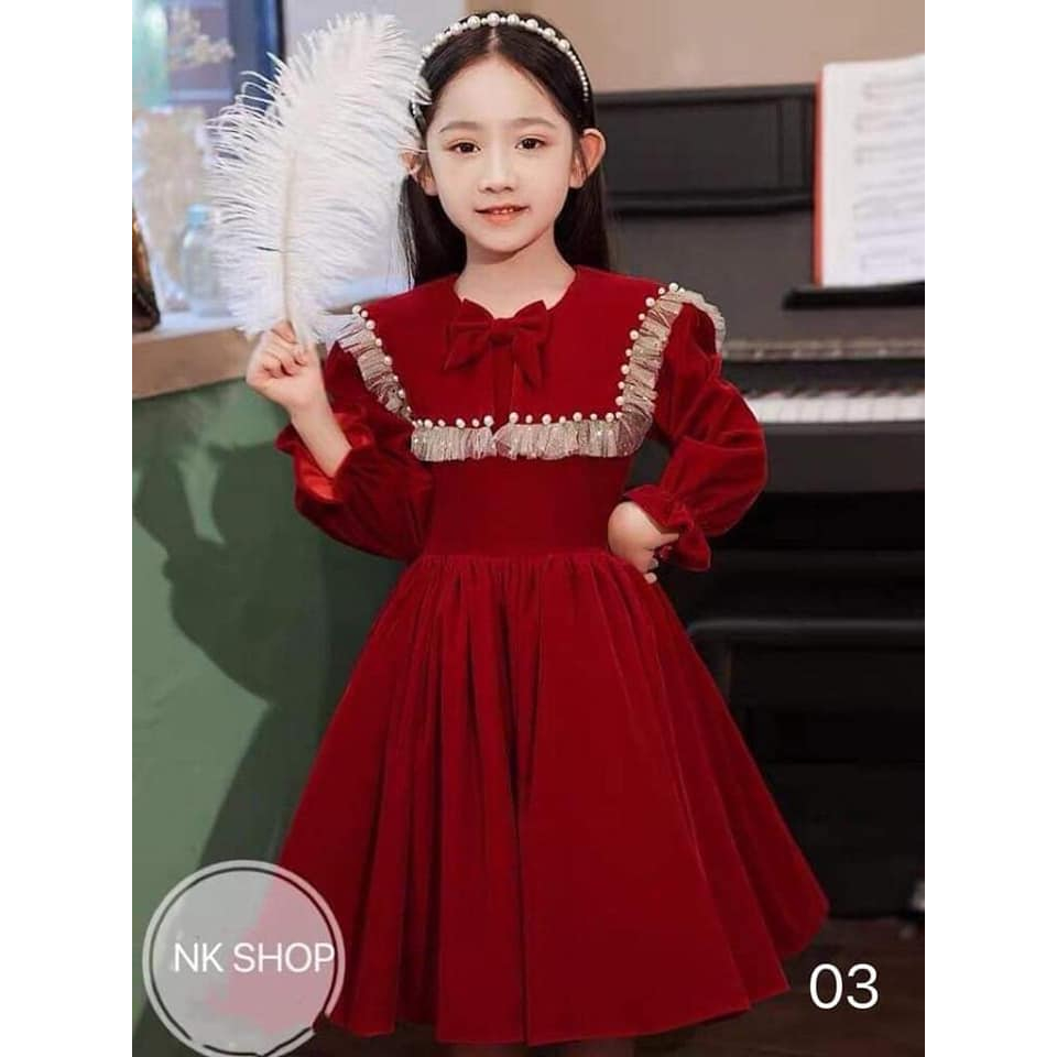 Váy Nhung cho bé mùa nô-en ,dịp Tết ,đi chơi ,mặc siêu đáng yêu