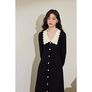 [SẴN S] Váy len dáng dài cổ phối viền bèo hàng xuất Kuose