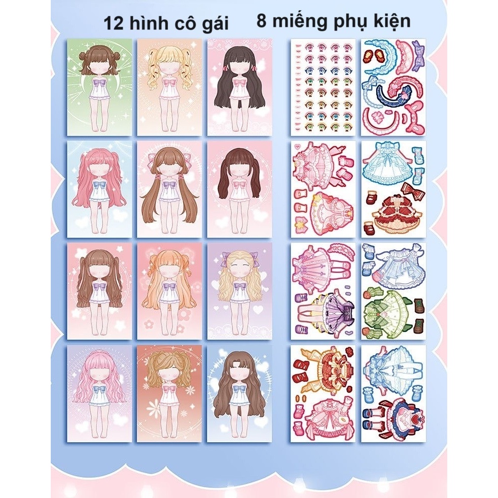 Sticker Dán Thay Đổi Phục Trang Hình Búp Bê Công Chúa Nhỏ Đa Dạng