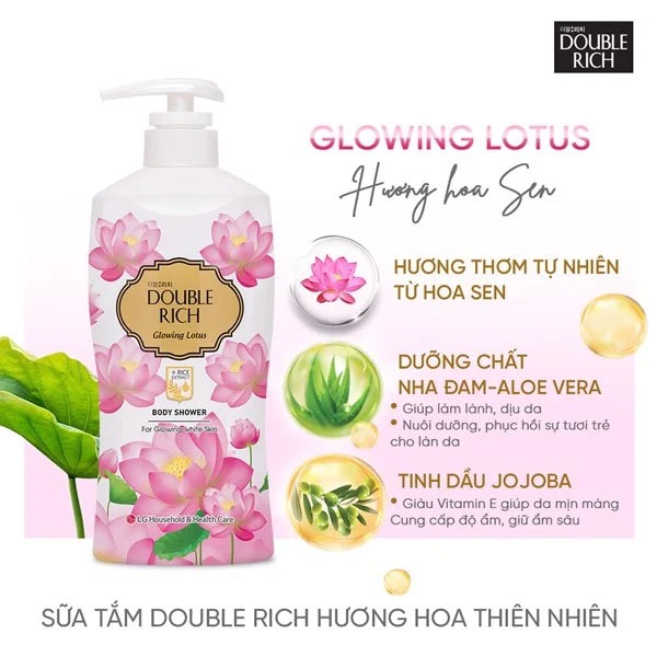Sữa Tắm Double Rich Glowing Lotus Chiết Xuất Hoa Sen & Tinh Chất Gạo 550g