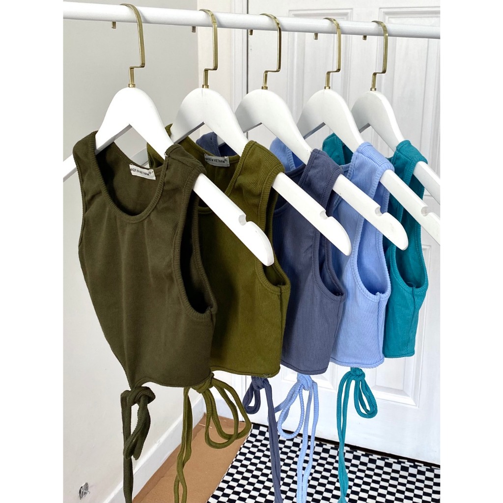 Áo Croptop ba Lỗ Dây Cột Eo Thun Gân Giá Rẻ Phong Cách Năng Động