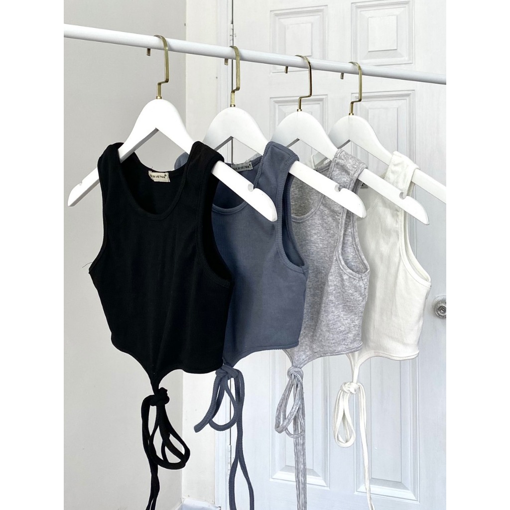 Áo Croptop ba Lỗ Dây Cột Eo Thun Gân Giá Rẻ Phong Cách Năng Động