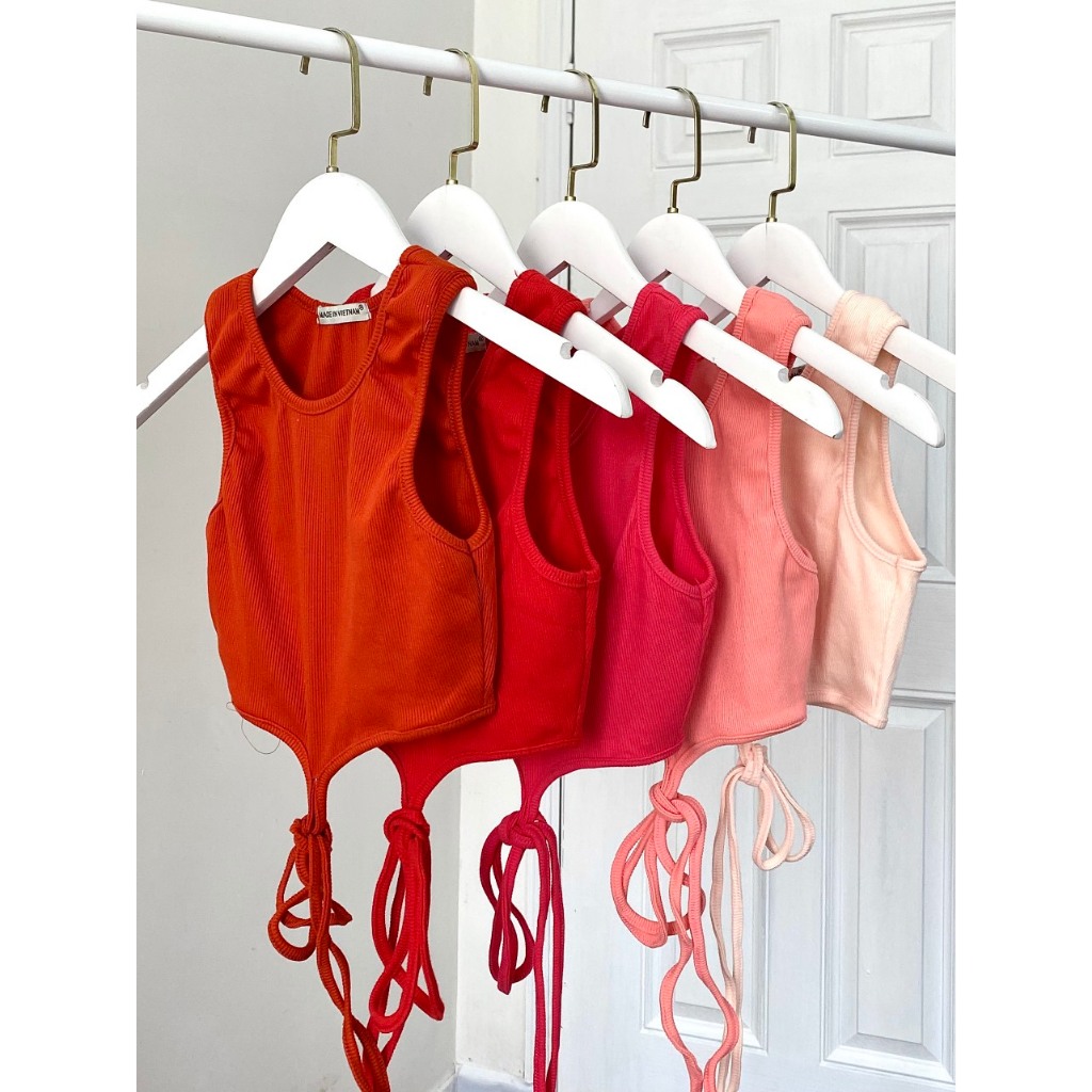 Áo Croptop ba Lỗ Dây Cột Eo Thun Gân Giá Rẻ Phong Cách Năng Động