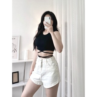 Áo croptop ba lỗ dây cột eo thun gân giá rẻ phong cách năng động