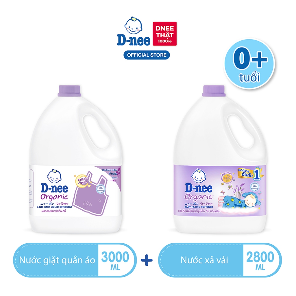 Nước giặt quần áo D-nee 3000 ML - Yellow Moon + Nước xả vải D-nee 2800 ML. - Night Wash